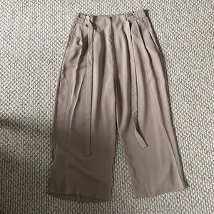 Tan Wide Leg pull on pants with a bow